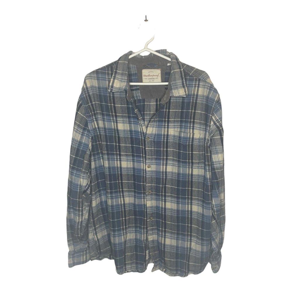 Weatherproof Vintage Men's Blue Plaid Button Down Long Sleeve Shirt Size Medium